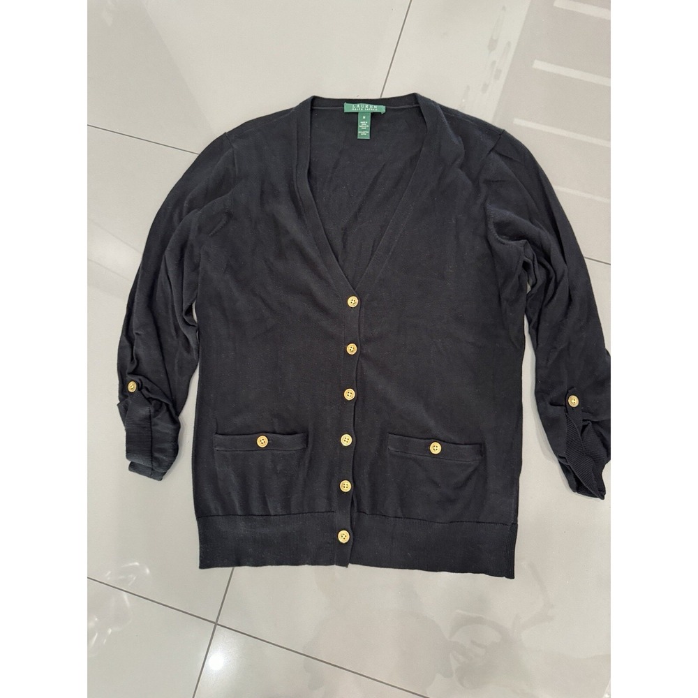 Ralph Lauren Black Button Front Sweater Cardigan  M